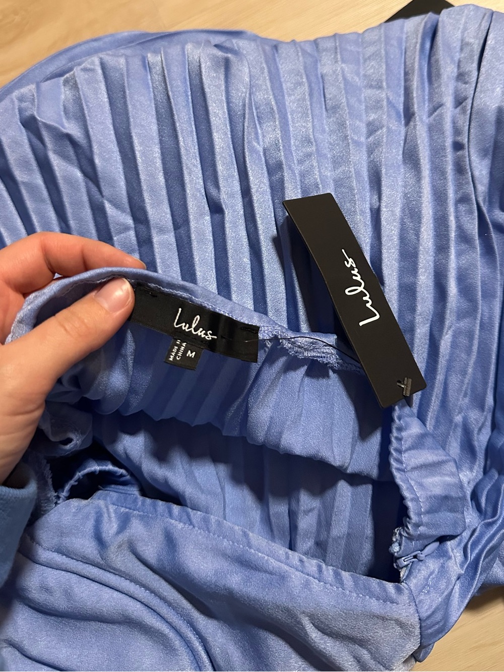 LULU’S Irelyn Dusty Blue Satin Bustier Midi Dress - Picture 6 of 6